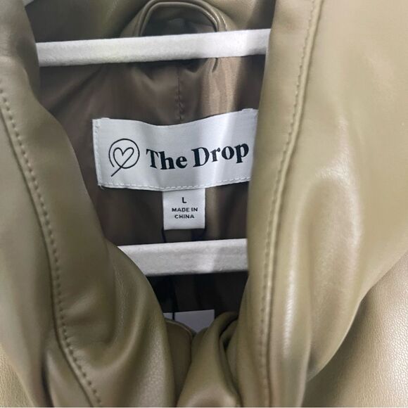 The Drop Women's Priscilla Vegan Leather Puffer, Jacket CAPERS OLIVE, NEW - Picture 6 of 9